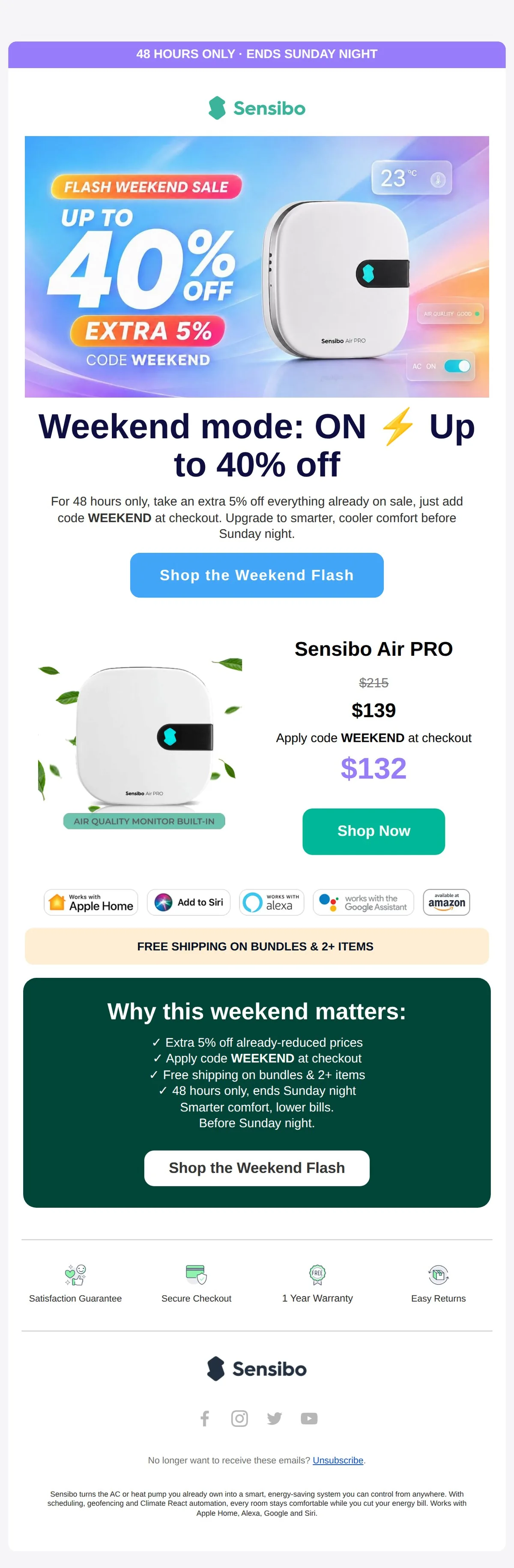 Flash de 48 horas: el plazo en el preheader y el código en el hero. El mejor click-to-open del año, 16%.